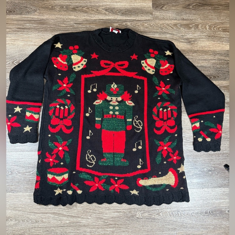 NutCracker Sweater Womens L Black Red Green‎ Christmas 90s Y2K Vintage Holiday